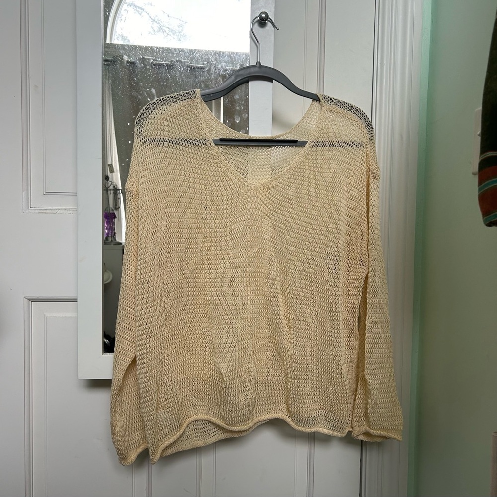 Oversized V Neck Cream Knit Sweater